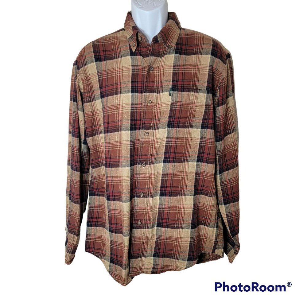 G.H. Bass & Co. Men's Brown & Tan Flannel Plaid Button Down Size Large EUC - Picture 1 of 4